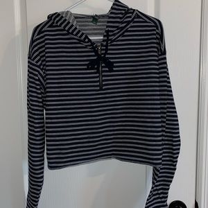 Blue and white stripped crop too hoodie